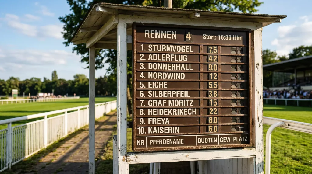 Pferdewetten Quoten – Anzeigetafel mit Quoten auf einer deutschen Galopprennbahn