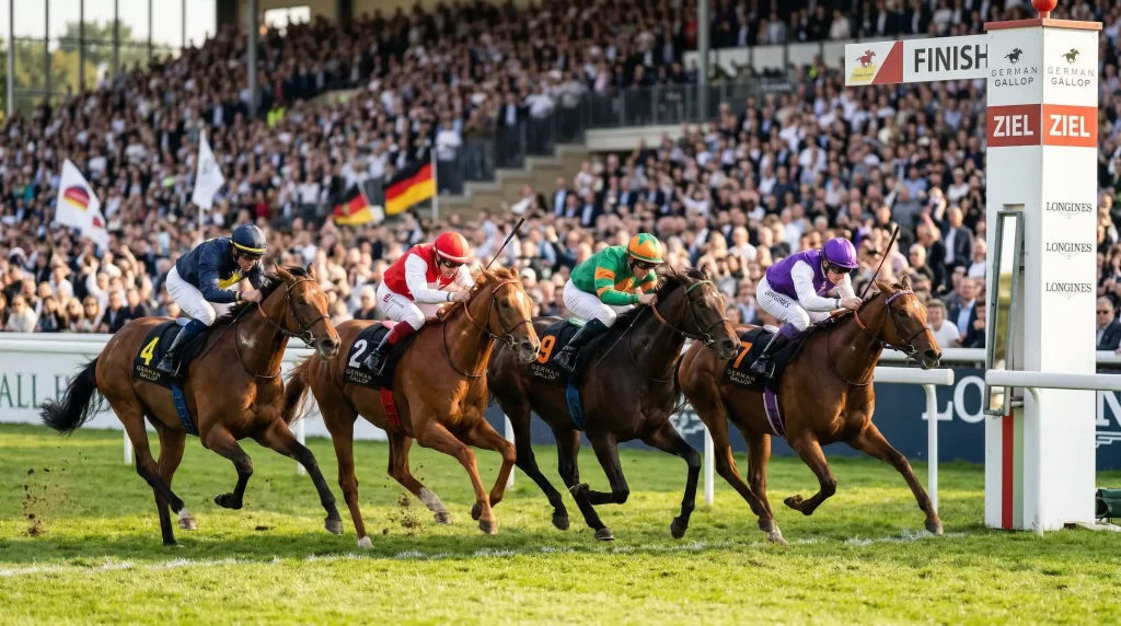 Wettarten bei Pferdewetten – Zieleinlauf beim Galopprennen mit mehreren Pferden